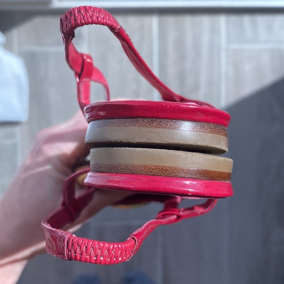 Tory Burch Orchid Pink Patent Leather/Tan Woven Straw Slingback Ballet Flats - Picture 4 of 5